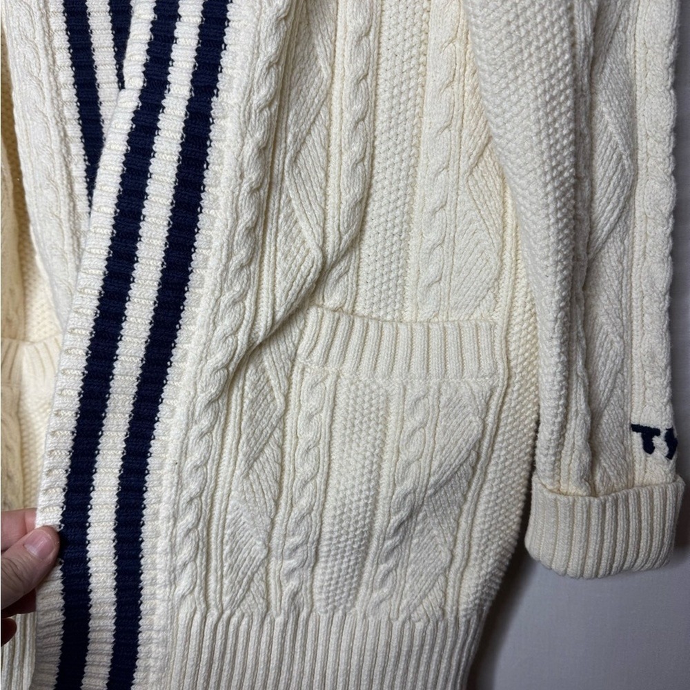 Tommy Hilfiger Womens Cable Knit Open Cardigan Varsity Stripe Preppy Ivy League - Picture 6 of 9